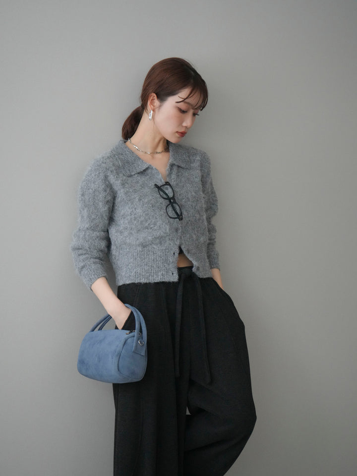 [予約]モヘア衿付きボタンプルオーバー/charcoal