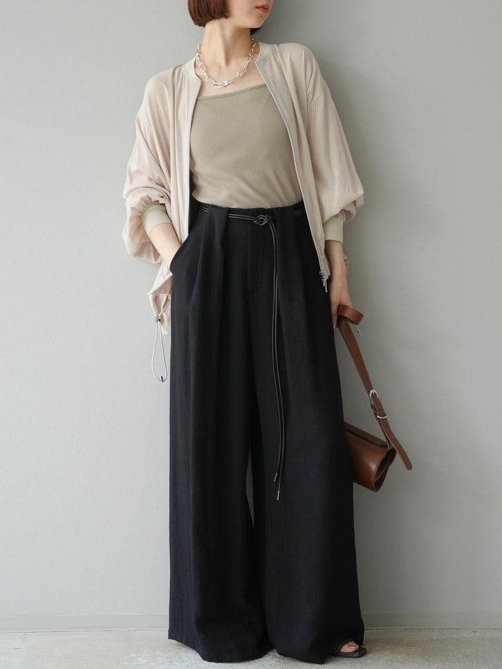 [予約]ロープデザインベルトリネンタッチワイドパンツ/ブラック