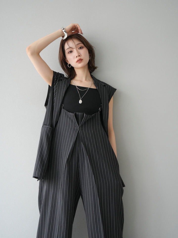 [SET]ヘリンボーンストライプジレ+ヘリンボーンストライプサロペット(2set)