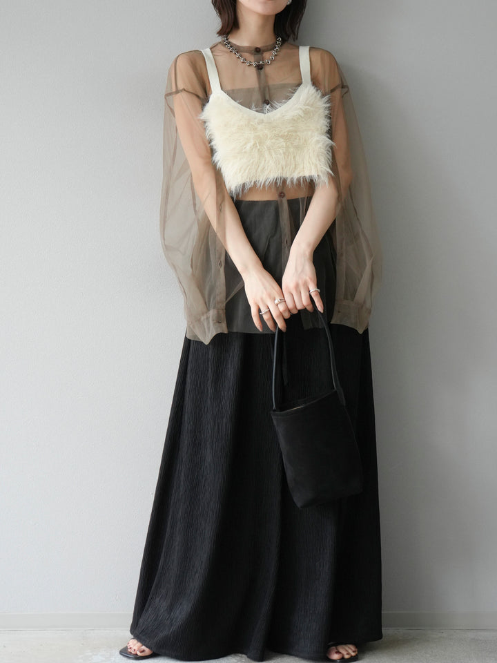 [予約]2WAYスリーブチュールシャツ/グレージュ