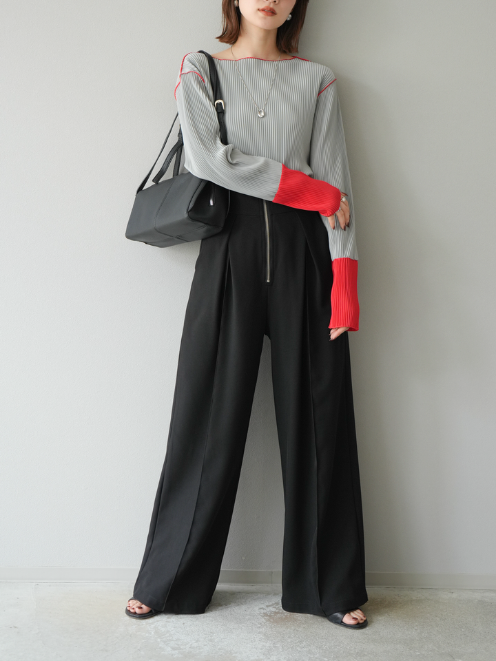 [予約]バイカラープリーツトップス/グレー