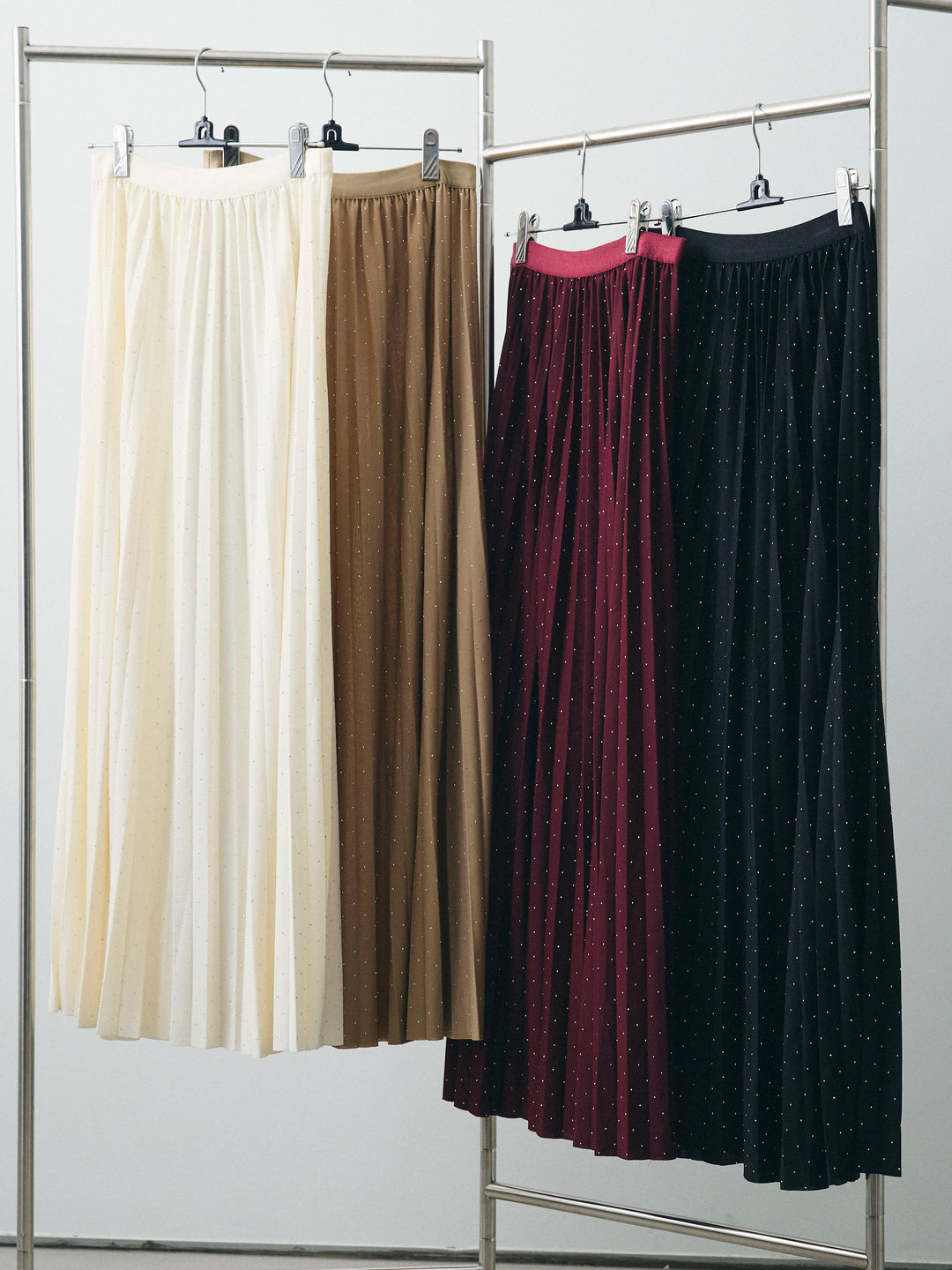 [SET]リネンライクテーラードジレ+ラインストーンプリーツスカート(2set)