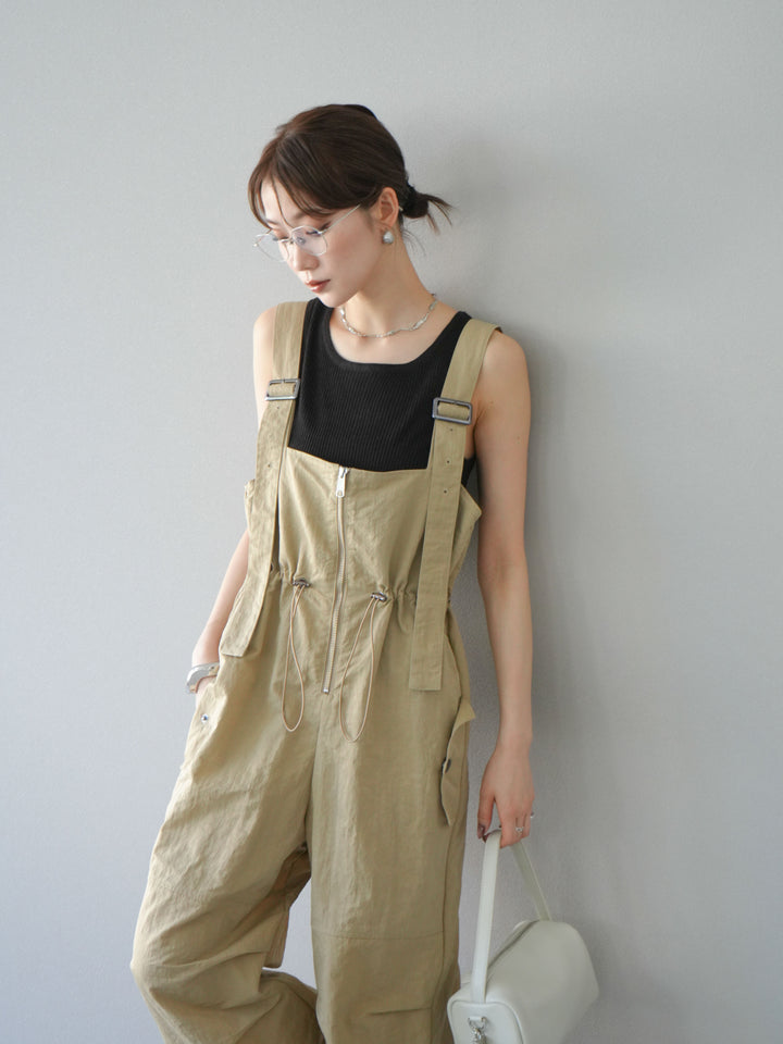 [予約]ナイロンタックデザインサロペット/ベージュ