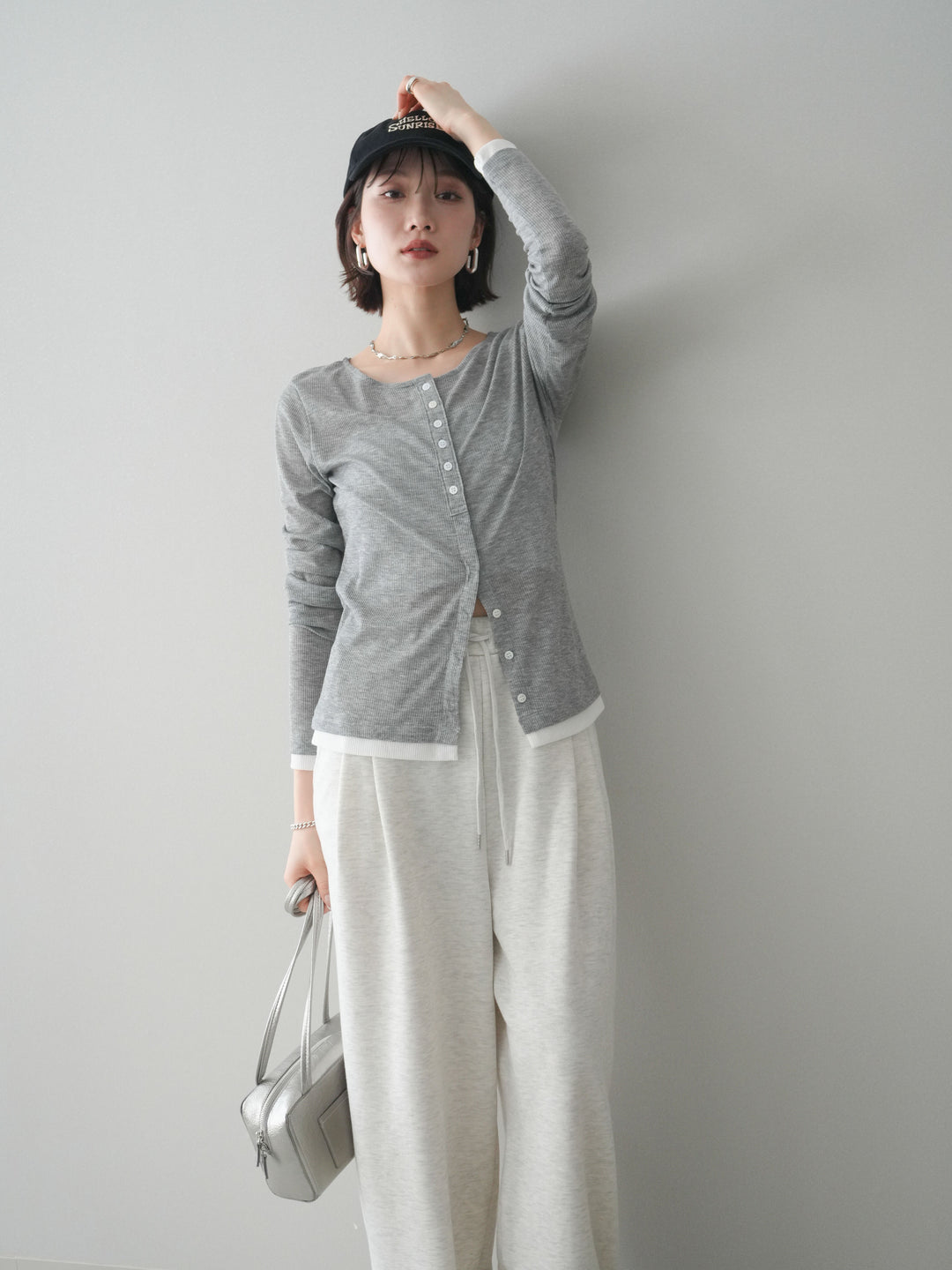 [SET]シアーリブバイカラーカーディガン+選べるアクセセット(2set)