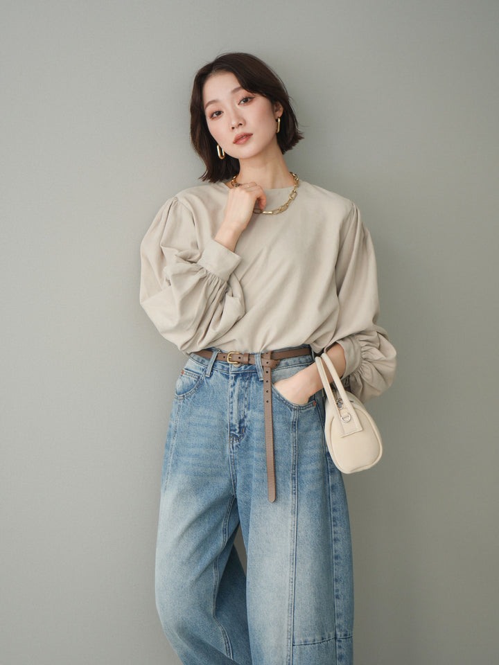 [予約]2WAYピーチスキンボリュームスリーブブラウス/greige