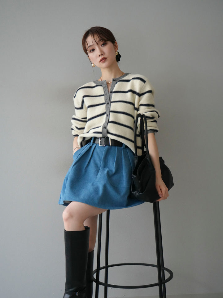 [予約]配色ボーダーニットカーディガン/apricot