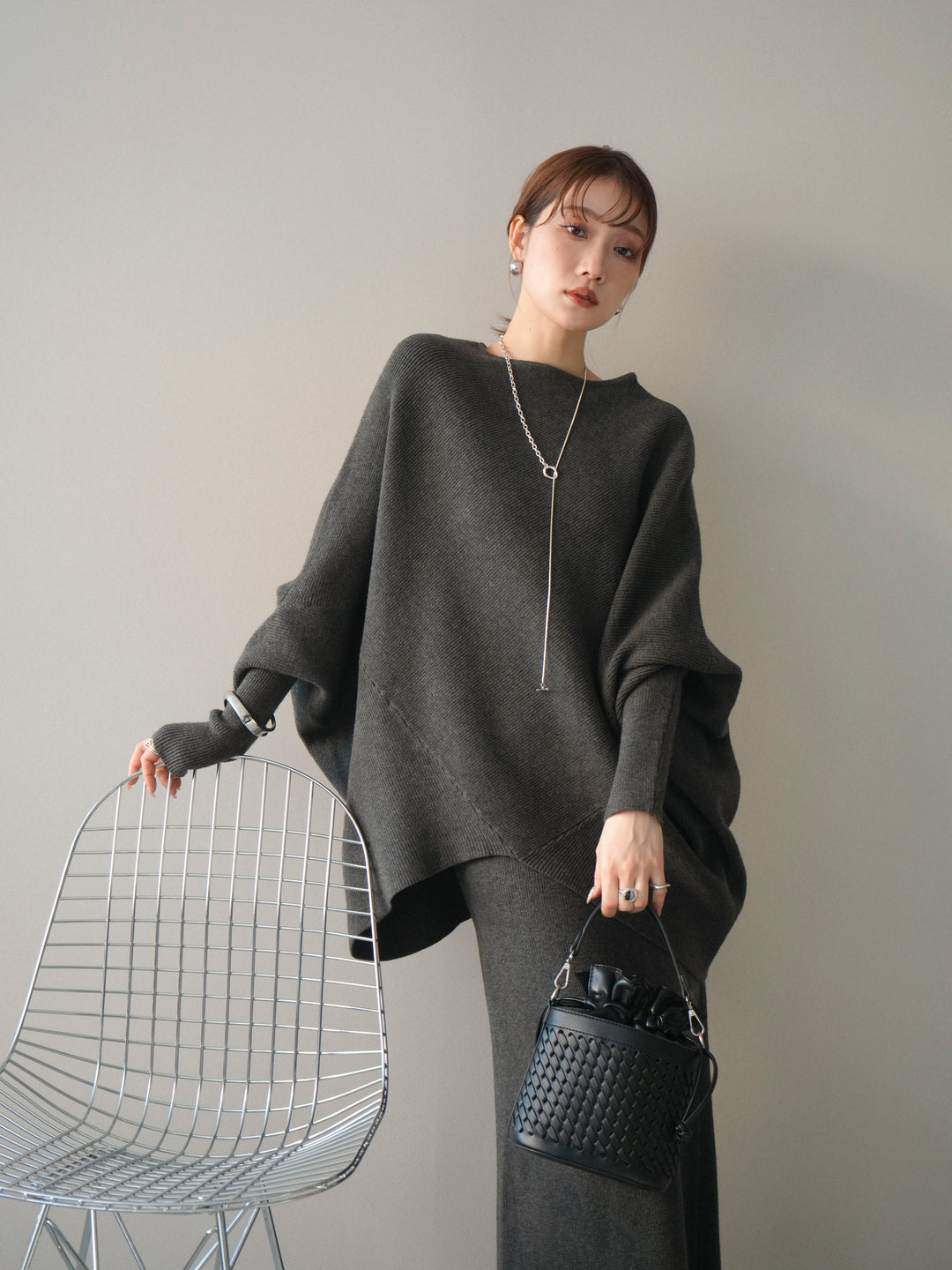 [SET]ウール混ドルマンニット&スカートSET UP(2set)