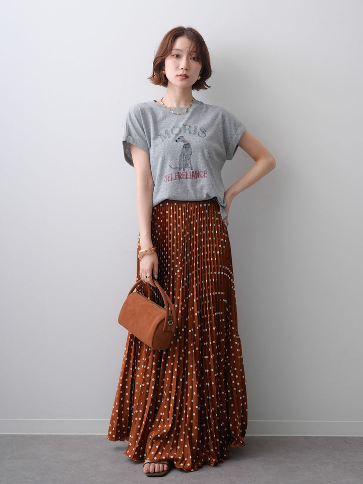 [SET]ドッグエンブロイダリーTEE+ドットアコーディオンプリーツスカート(2set)
