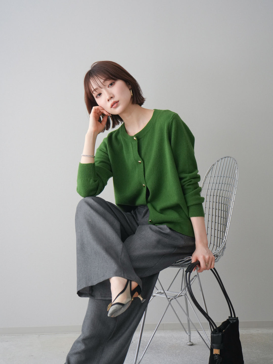 [予約]ハートボタンニットカーディガン/green