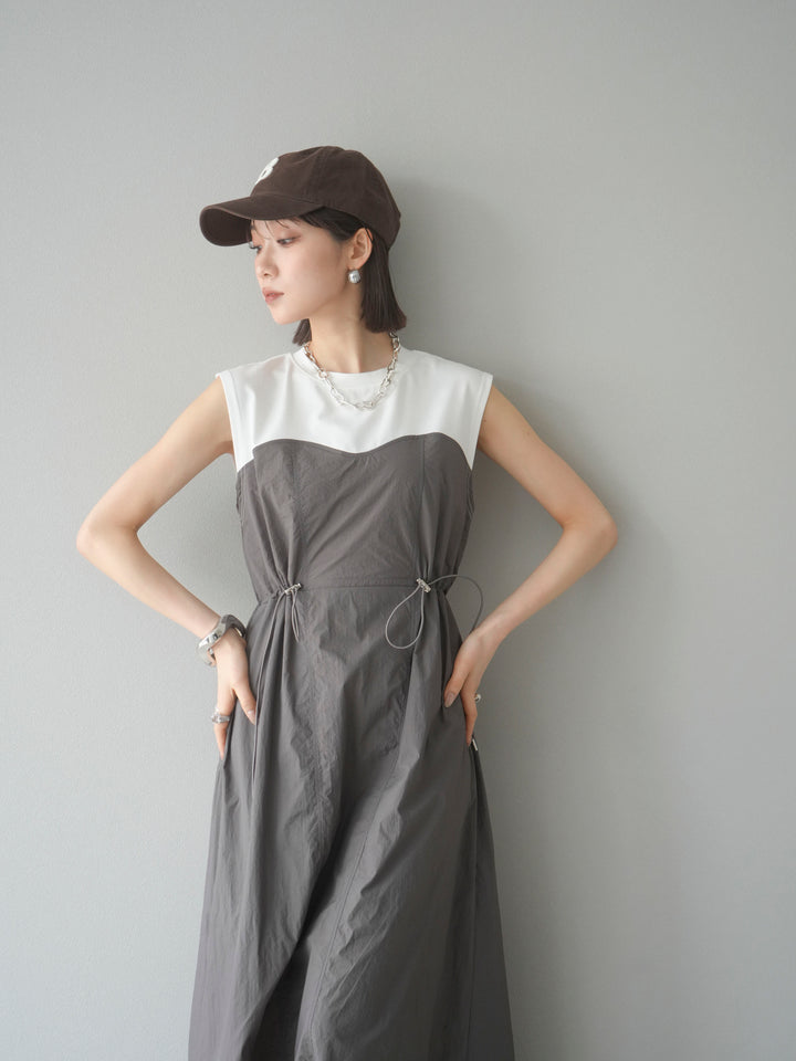 [予約]カットドッキングナイロンワンピース/モカ