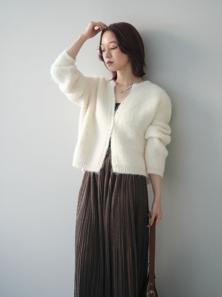 [予約]キーネックシャギーニットカーディガン/ivory