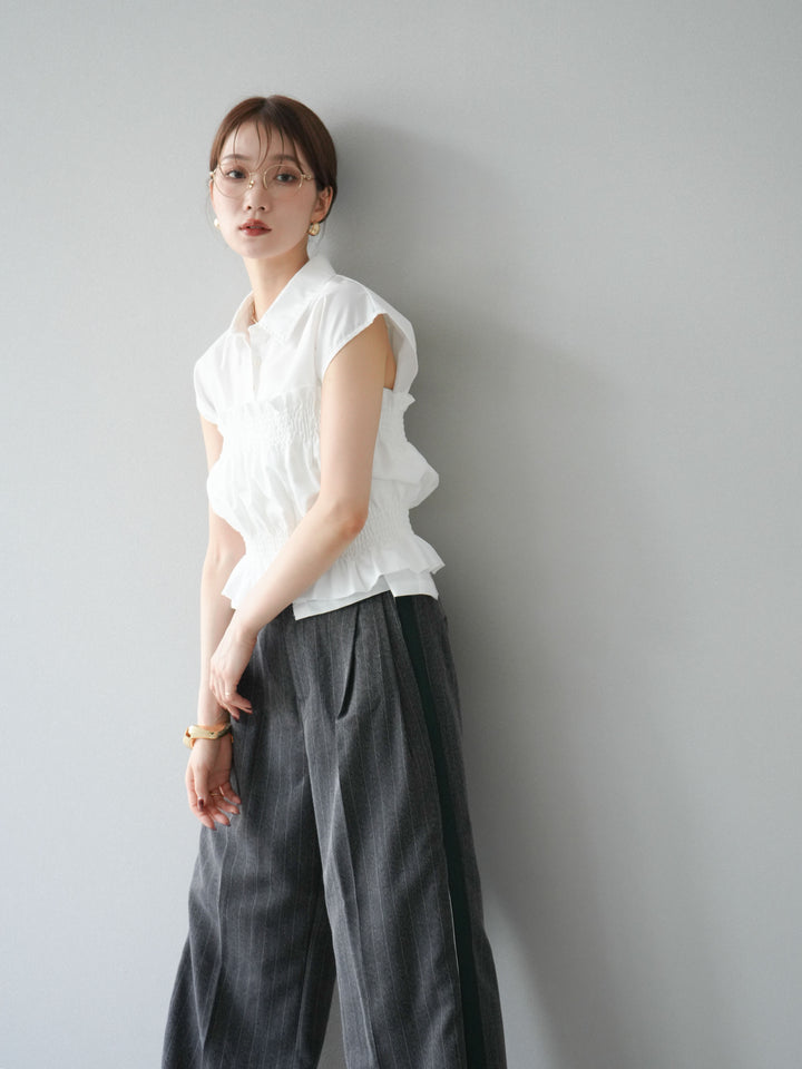 [予約]サイドラインストライプワイドパンツ/チャコール