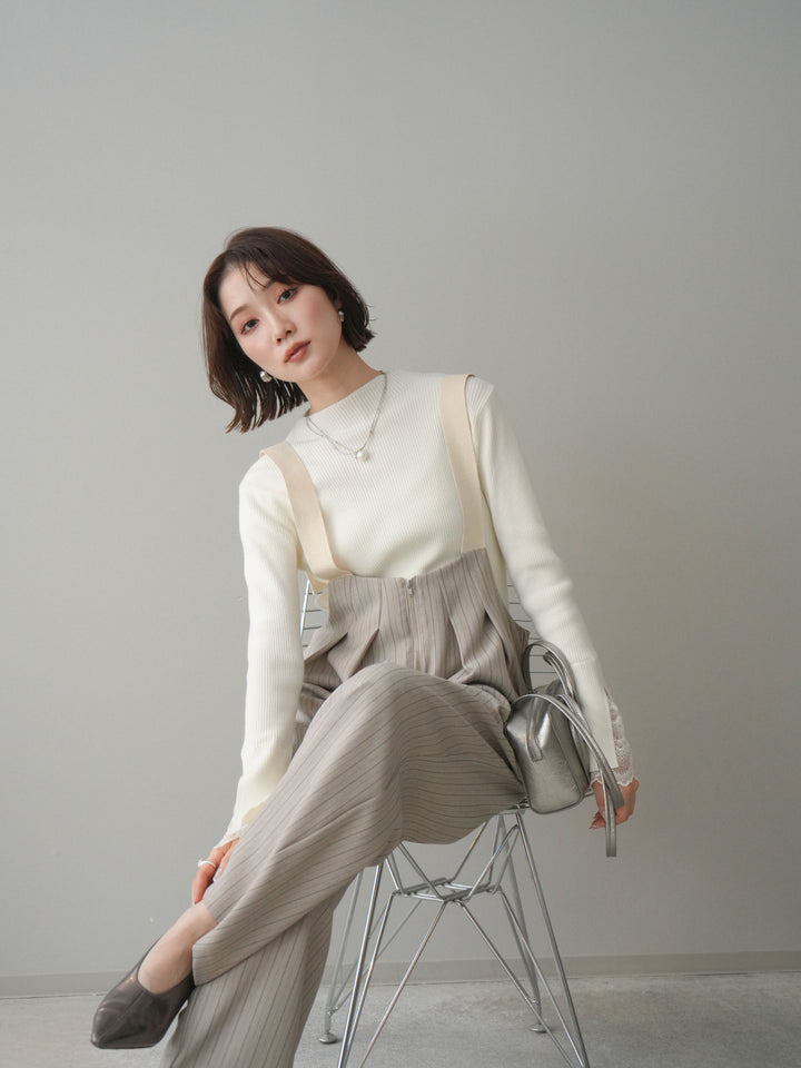 [SET]袖スカラップレースオフネックニットトップス+袖スカラップレースオフネックニットトップス(2set)