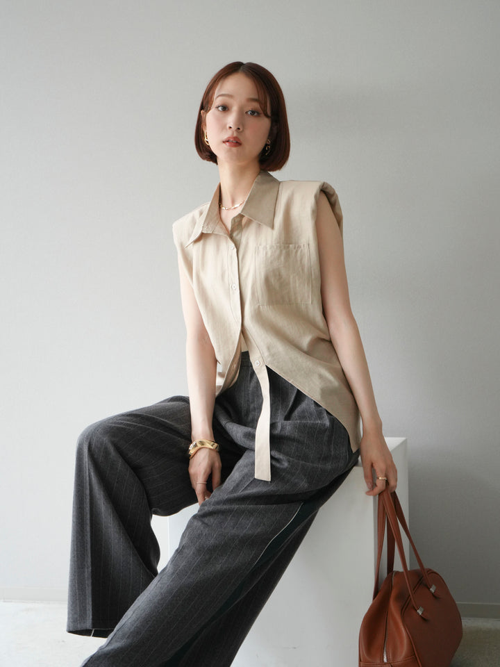 [予約]サイドラインストライプワイドパンツ/チャコール