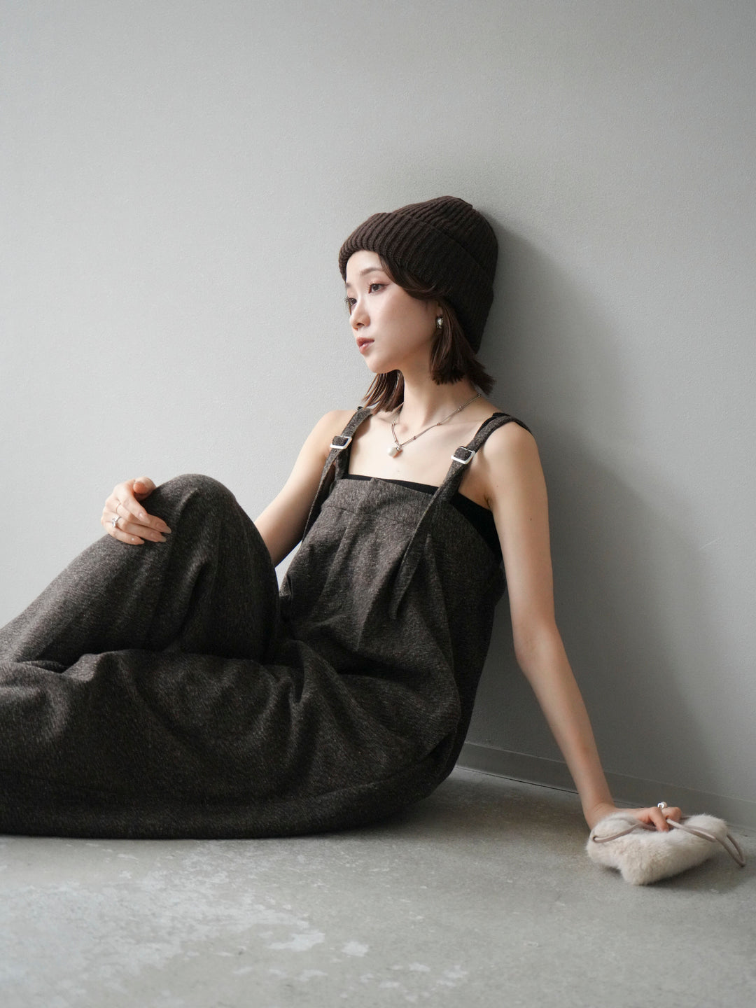 [予約]ツイードベアサロペット/ブラウン