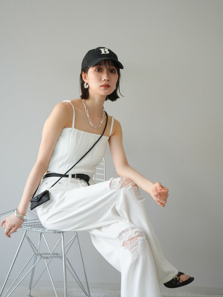 [SET]ウェーブパイピングカップ付ベアキャミソール+ウェーブパイピングカップ付ベアキャミソール(2set)