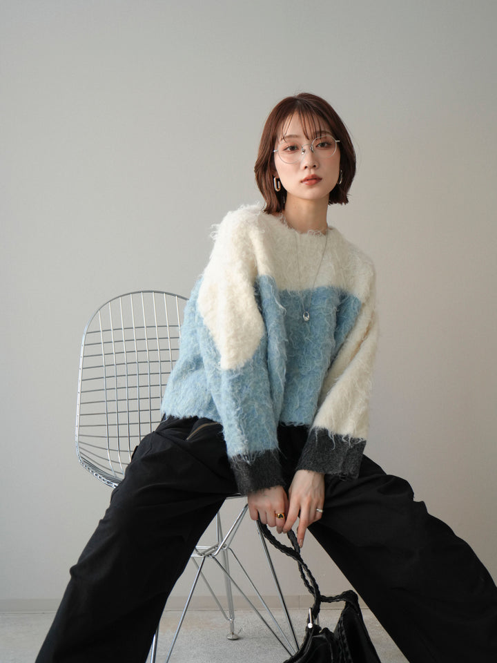 [SET]バイカラーモヘアタッチニットプルオーバー+コットンタックループパンツ(2set)