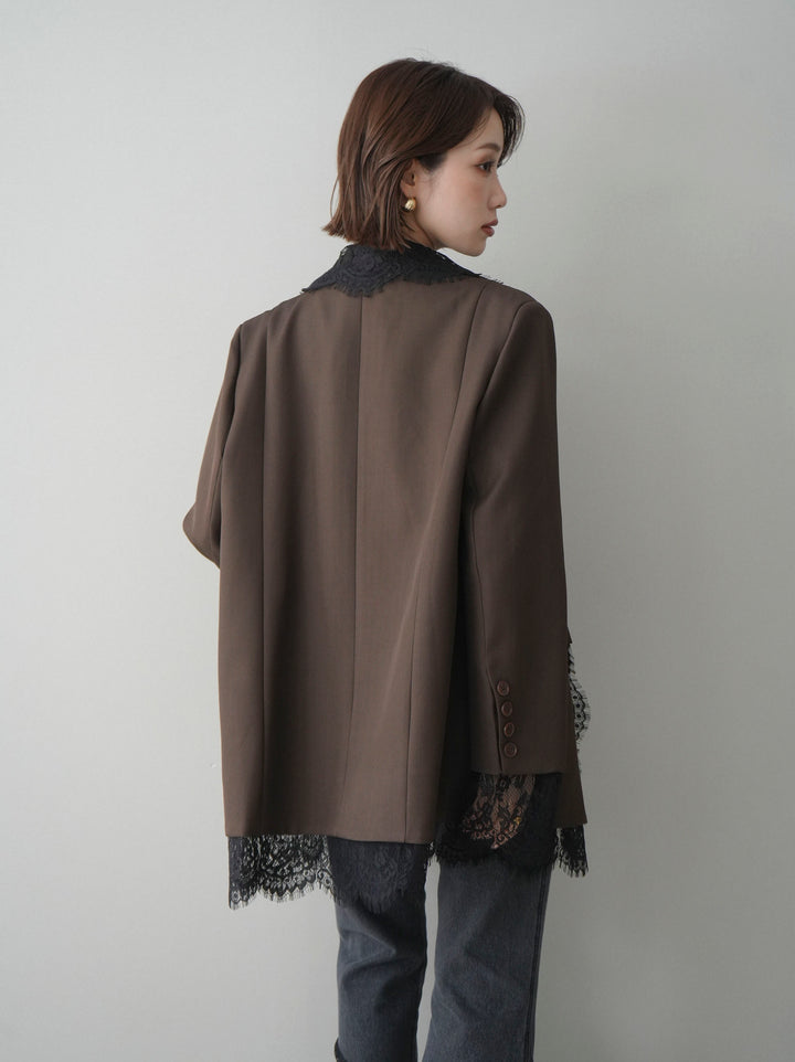 [予約]レースドッキングオーバージャケット/brown