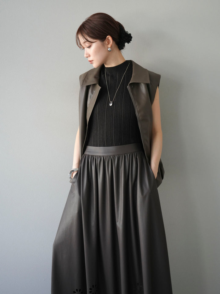 [予約]タックヘムレザーベスト/ブラウン