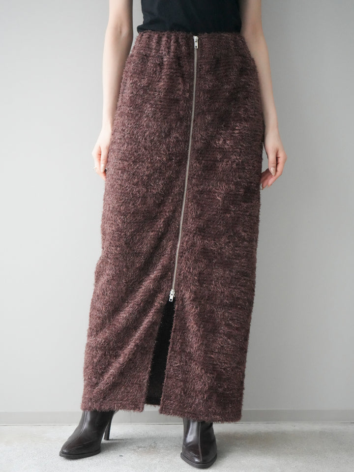 [予約]ラメシャギーフロントジップスカート/brown