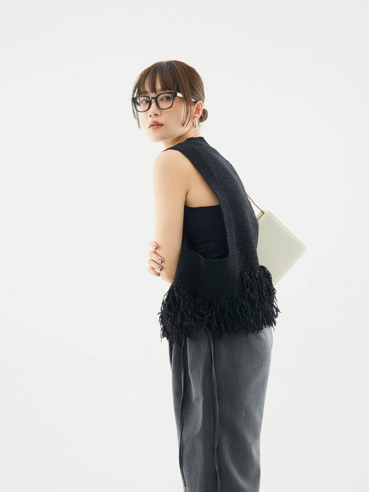 【Allure】[SET]フェザーヤーンニットベスト+ラップデザインタックワイドパンツ(2set)