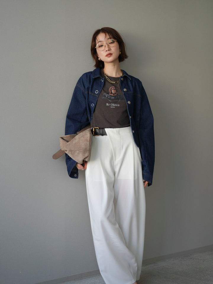 [SET]ラウンドカットコンパクトデニムジャケット+ドッグコンパクトTEE(2set)
