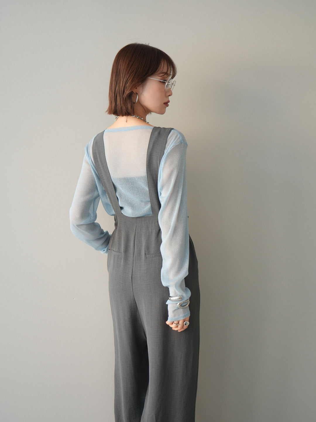 [予約]シボ加工ハイウエストタックサロペット/charcoal