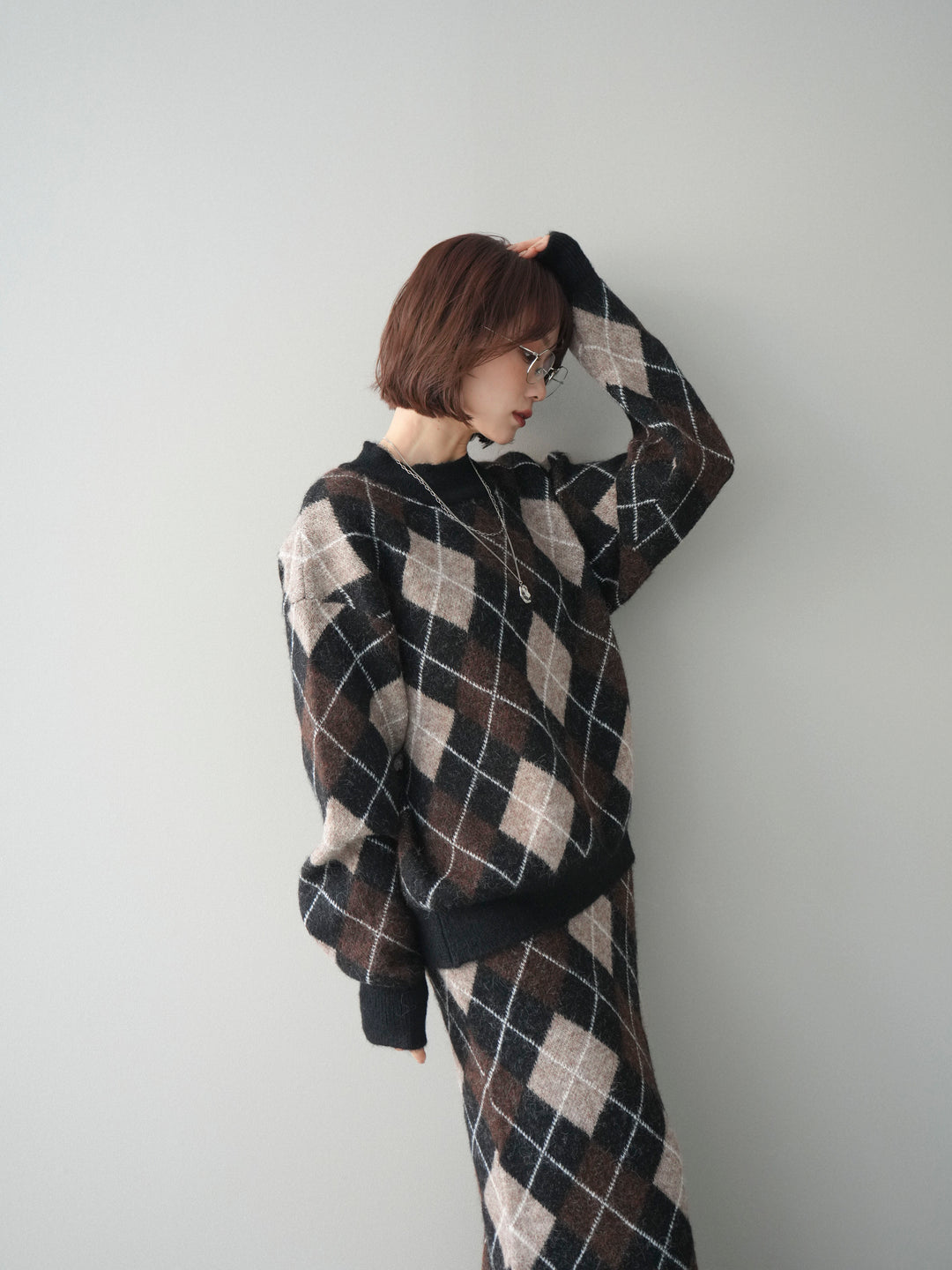 [SET]アーガイルニットプルオーバー&ロングスカートSET UP(2set)