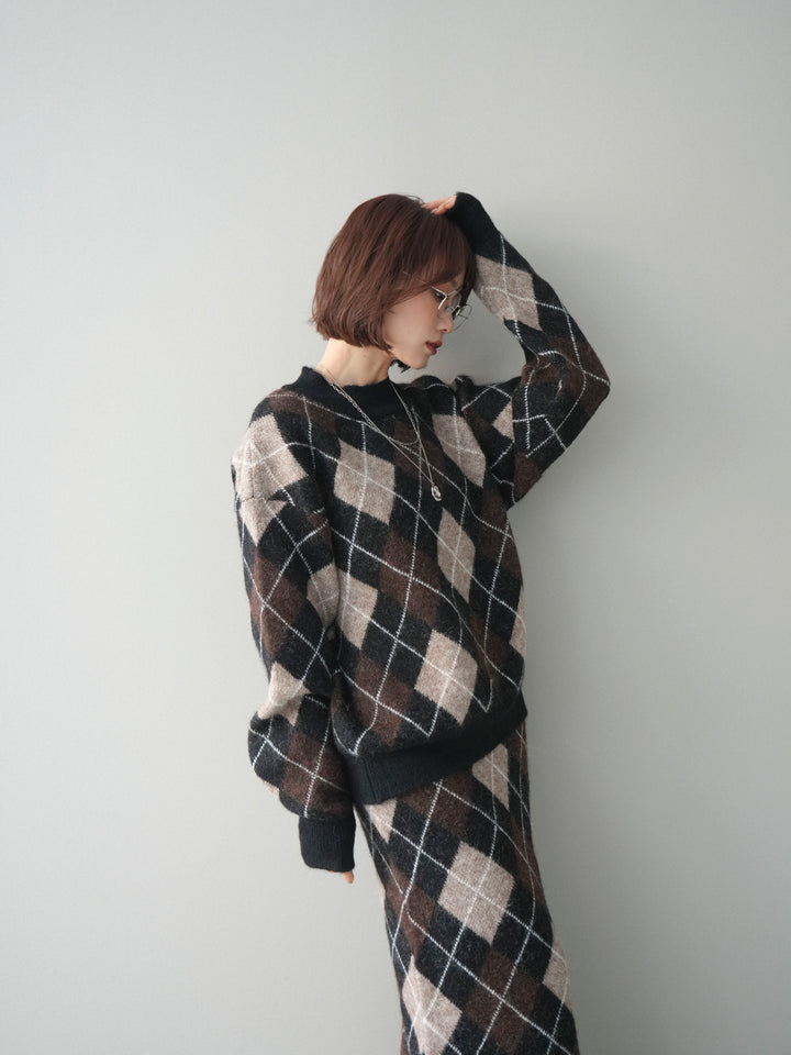 [SET]アーガイルニットプルオーバー&ロングスカートSET UP(2set)