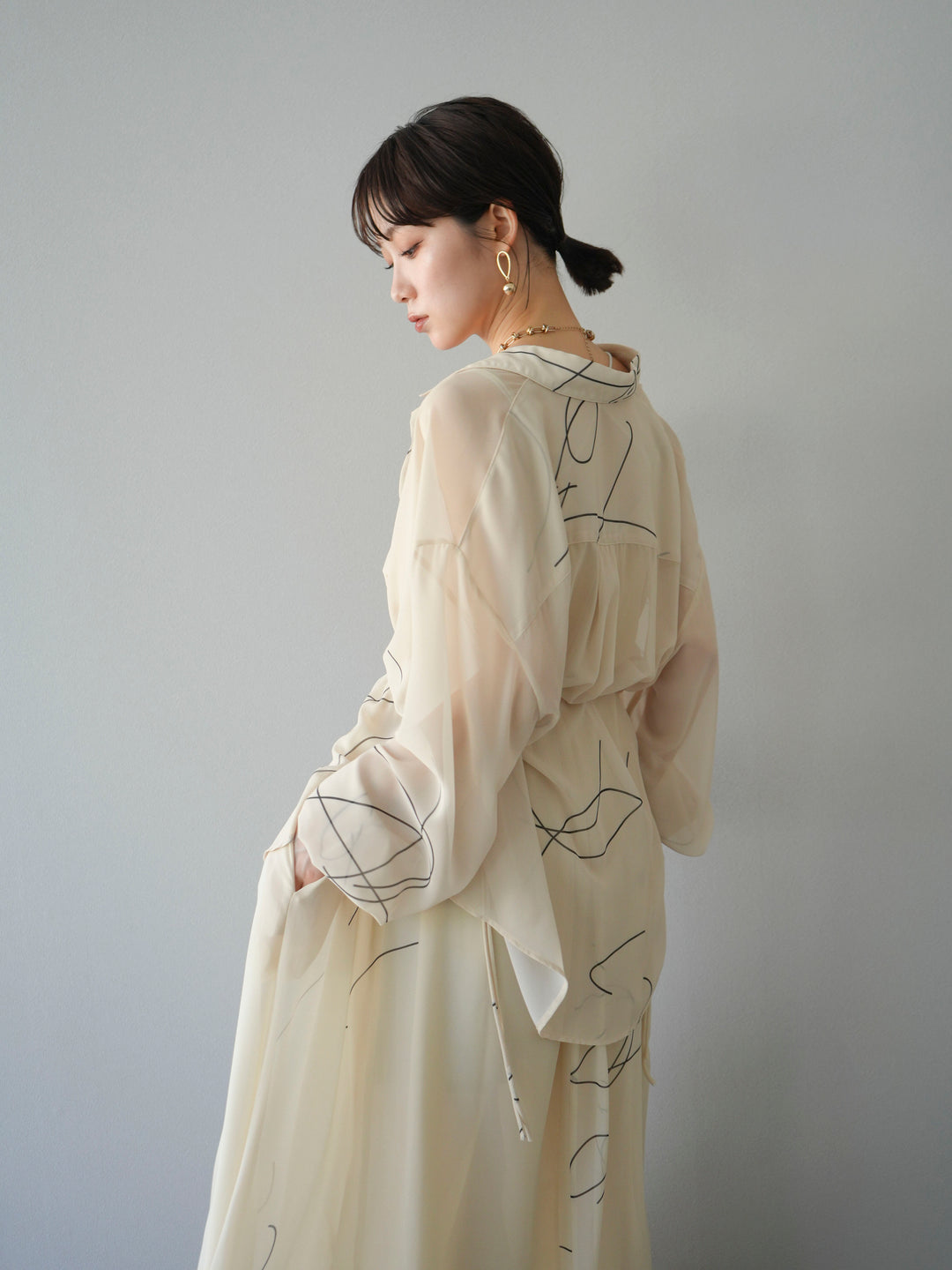 [SET]ペンタッチシフォンキャミワンピース+ペンタッチシフォンシャツ(2set)