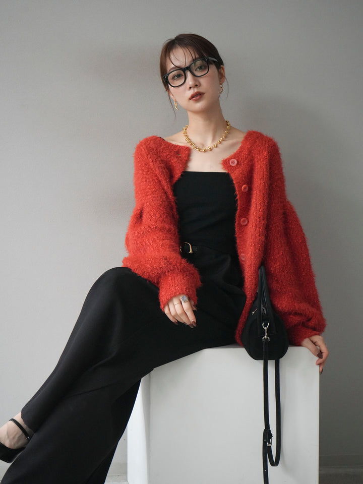 [予約]クルーネックランダムシャギーカーディガン/レッド