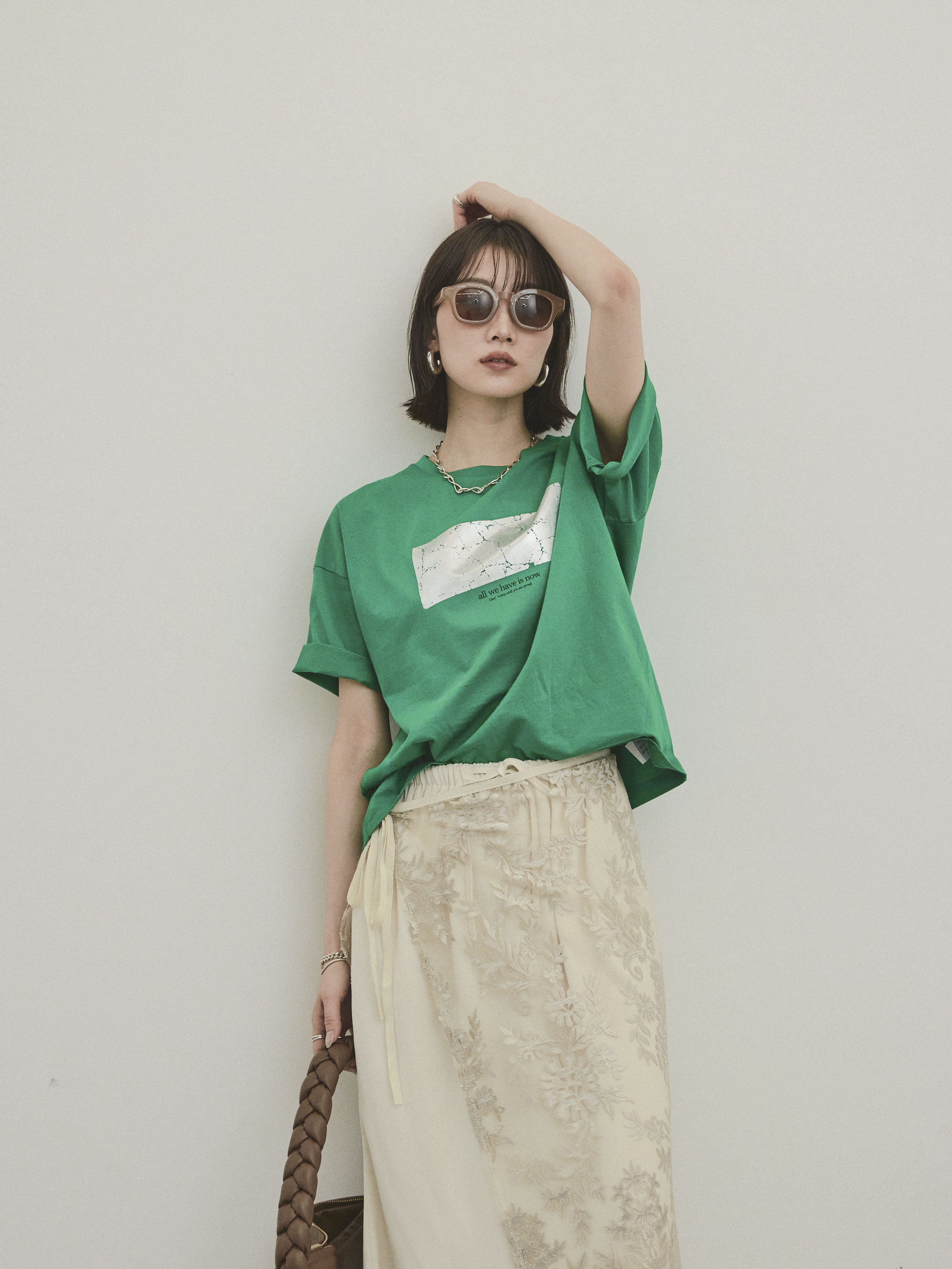 予約]箔プリントドライタッチコットンTEE /グリーン – Lumier