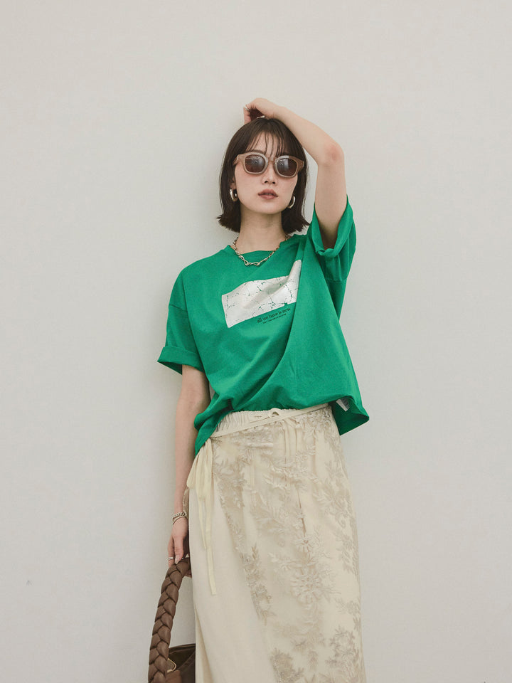 [予約]箔プリントドライタッチコットンTEE /グリーン