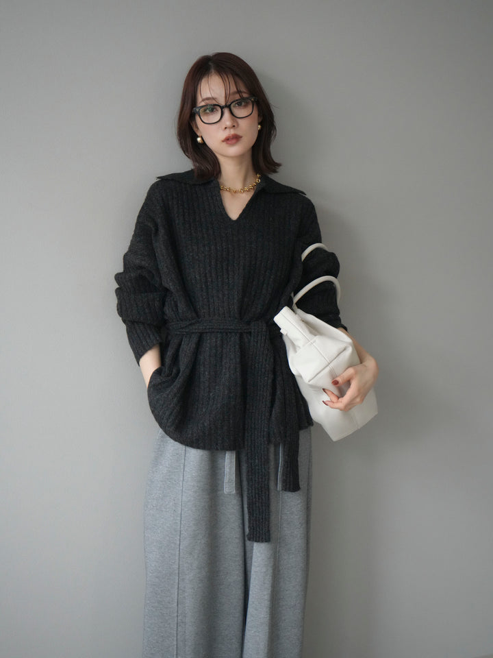 [予約]ワイドリブポロニットプルオーバー/darkgray