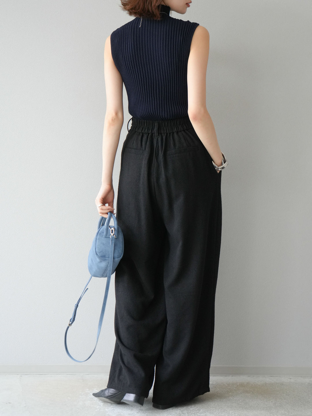 [予約]ネップワイドパンツ/ブラック