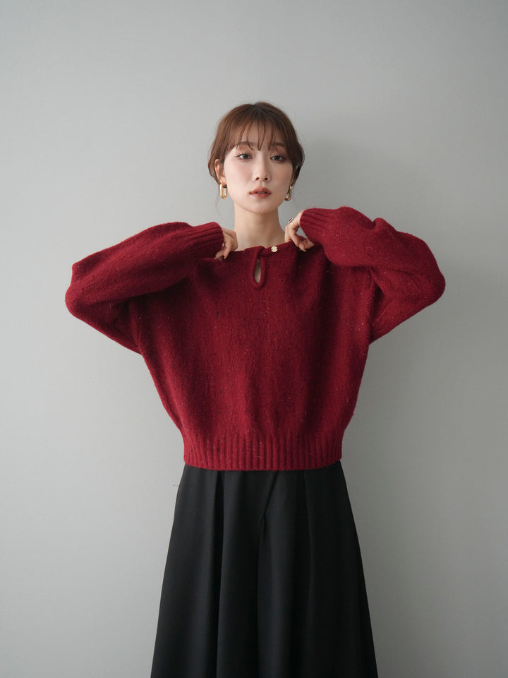 [予約]ツイストネックラメネップヤーンニットプルオーバー/red