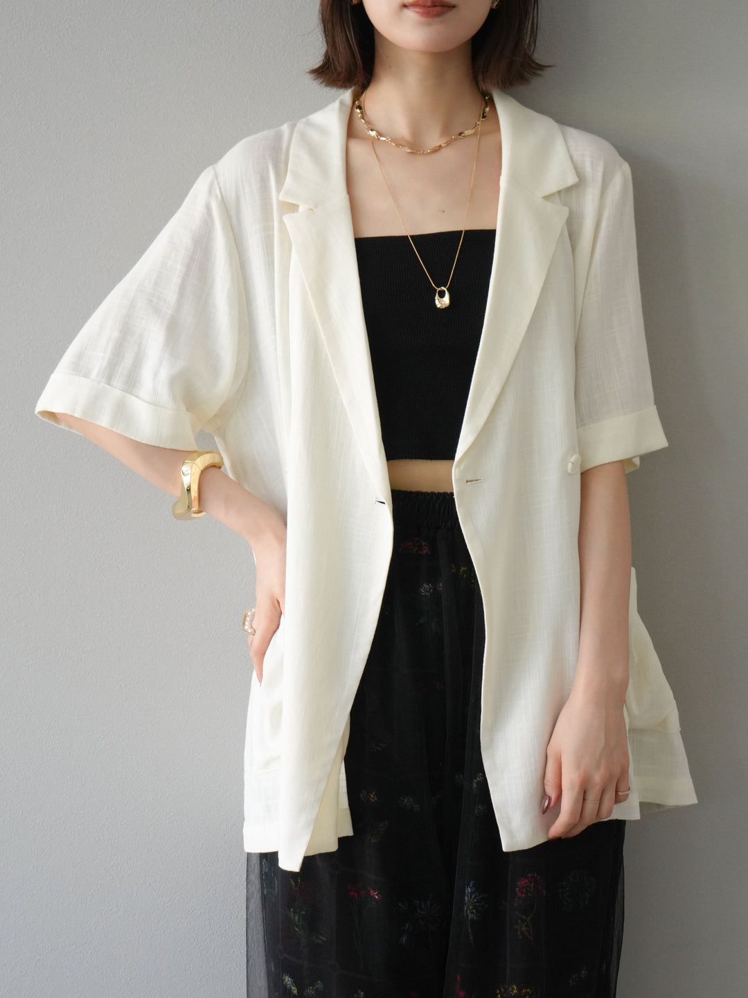 [予約]ライトリネンハーフスリーブジャケット/オフ