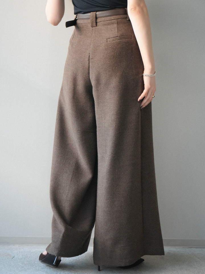 [予約]ウールタッチベルト付ワイドパンツ/brown
