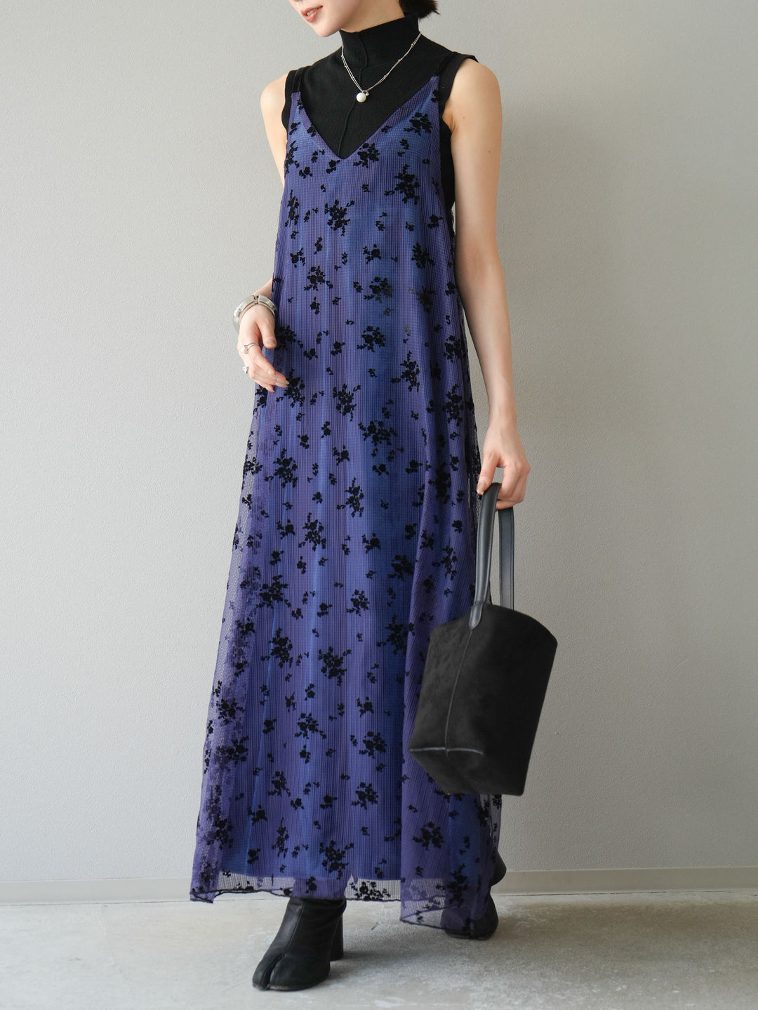 [予約]フロッキーチュールレイヤードベロアキャミワンピース/パープル