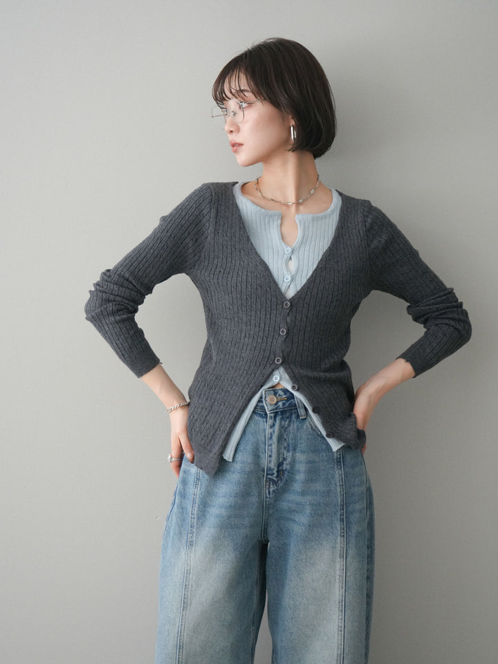[予約]バイカラーレイヤードニットカーディガン/gray