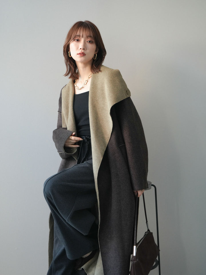 [予約]ダブルフェイスバイカラーロングコート/khaki