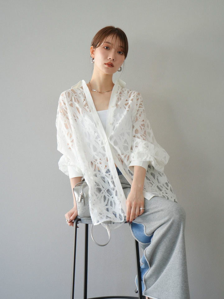 [SET]コードレースオーバーシャツ+デニムドッキングスウェットスカート(2set)