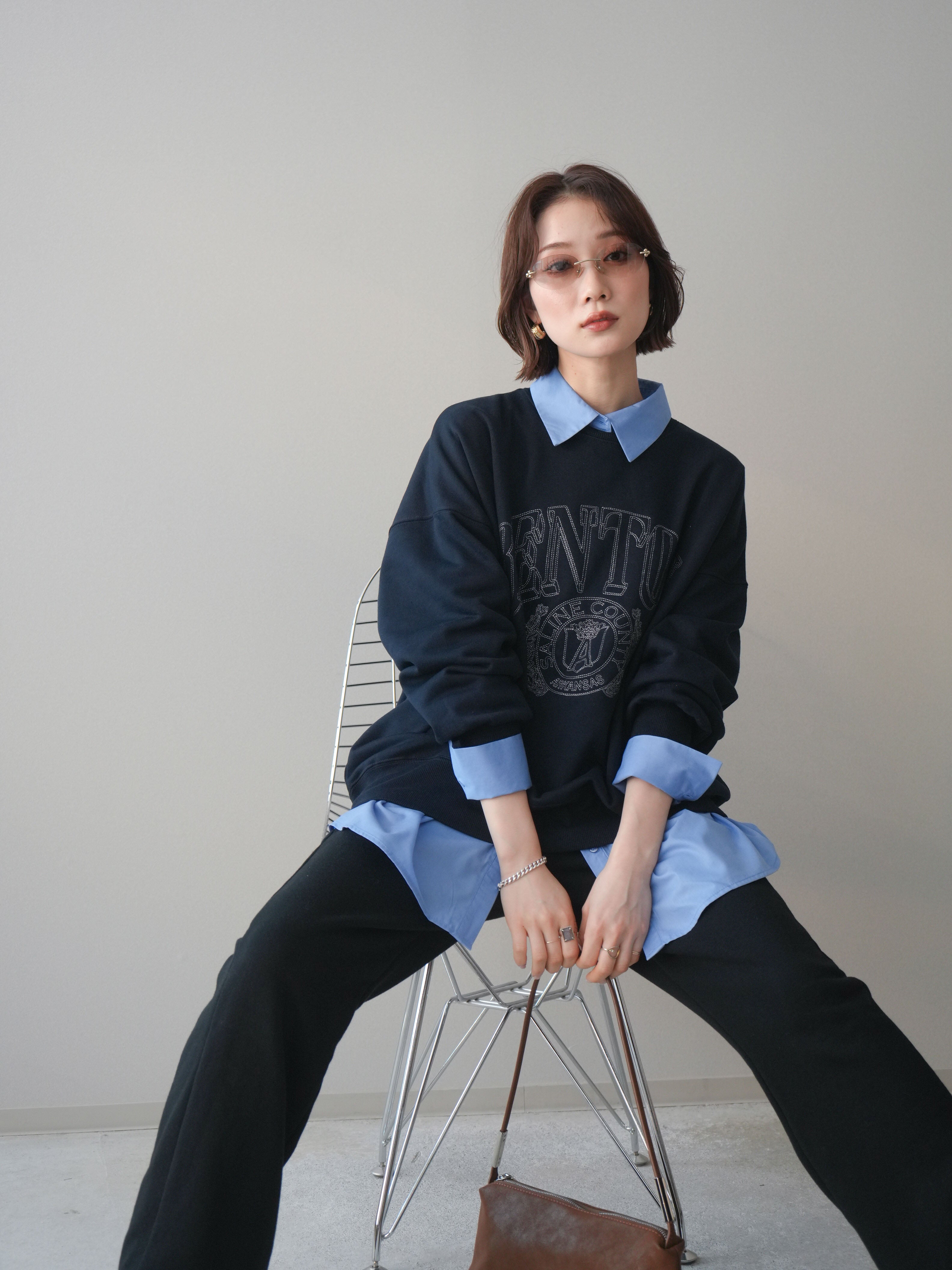 SET]カレッジロゴ刺繍BIGスウェットプルオーバー+ボウタイ付オーバー
