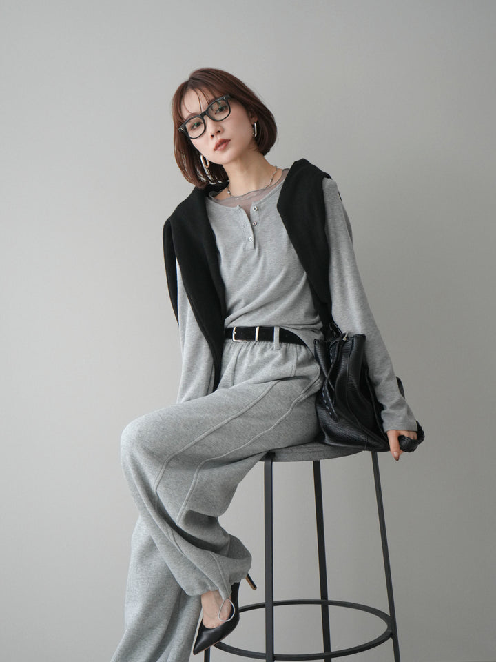 [予約]チュールレイヤードヘンリーネックカットソー/gray