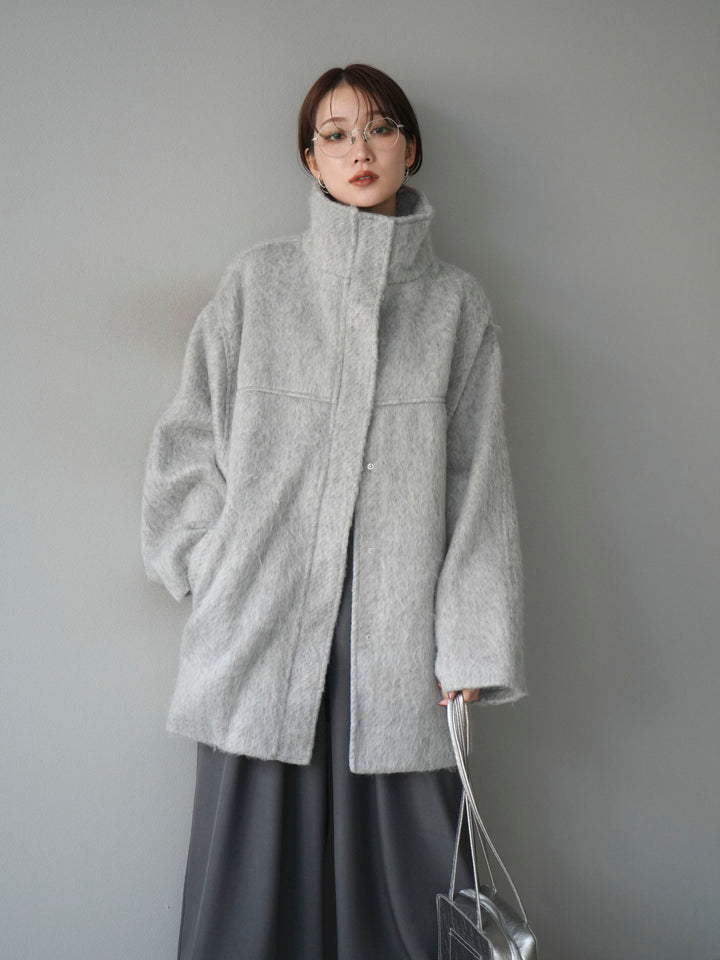[予約]スタンドカラーシャギーコート/mokugray