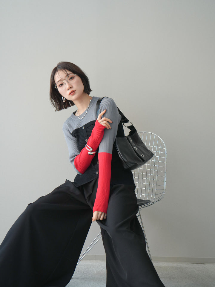 [SET]配色ビスチェドッキングリブニットトップス+選べるアクセセット(2set)