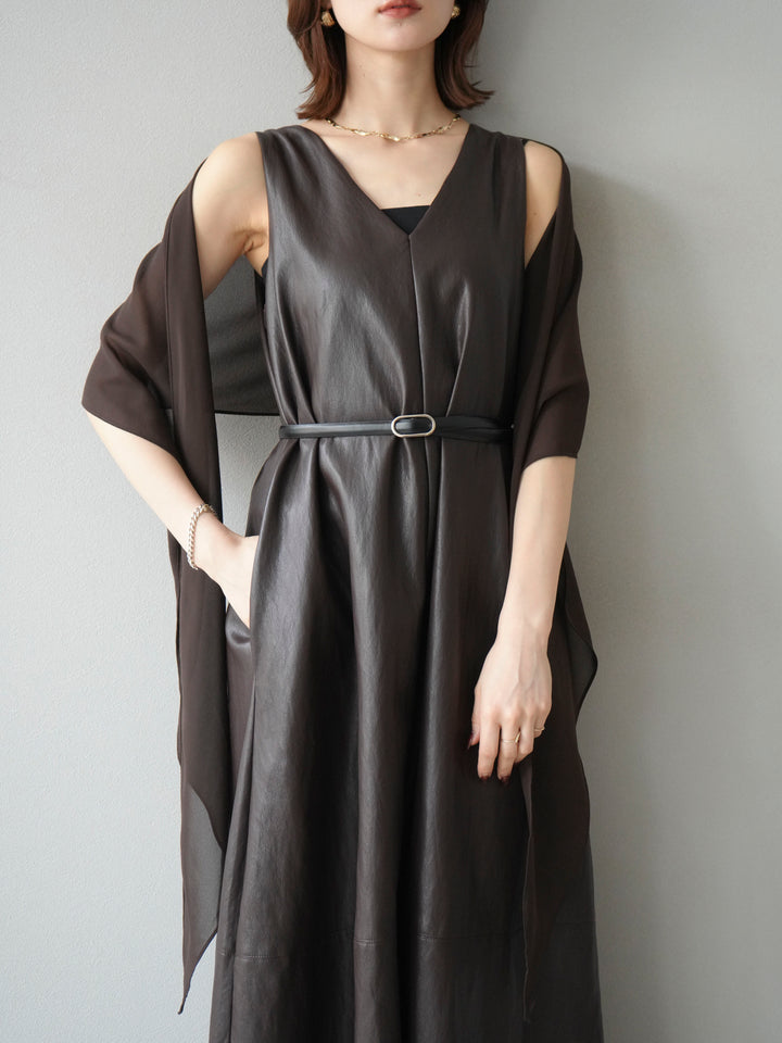 [予約]レザーAラインワンピース/ブラウン
