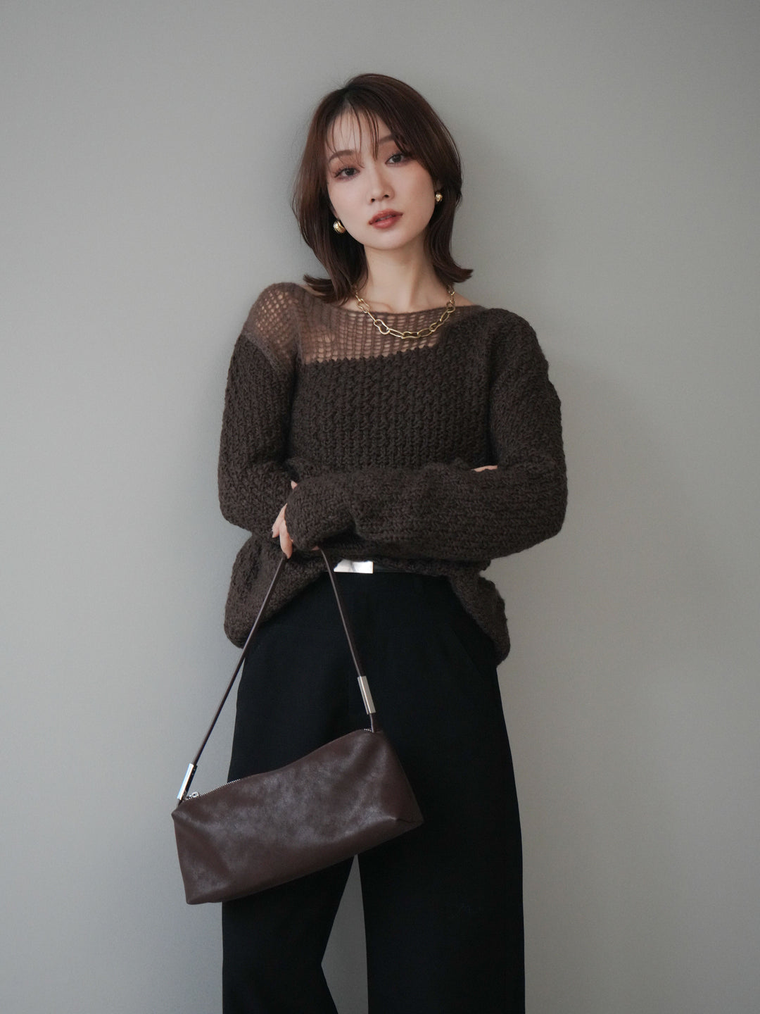 [予約]ダメージデザインニットプルオーバー/brown