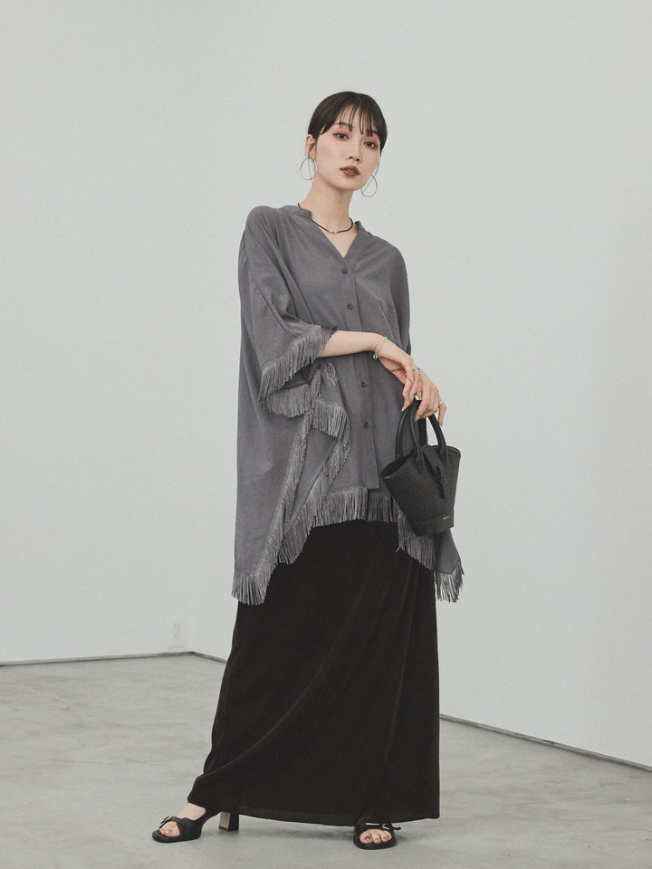 [SET] 方形流蘇斗篷襯衫 + 天鵝絨短裙 (2set)