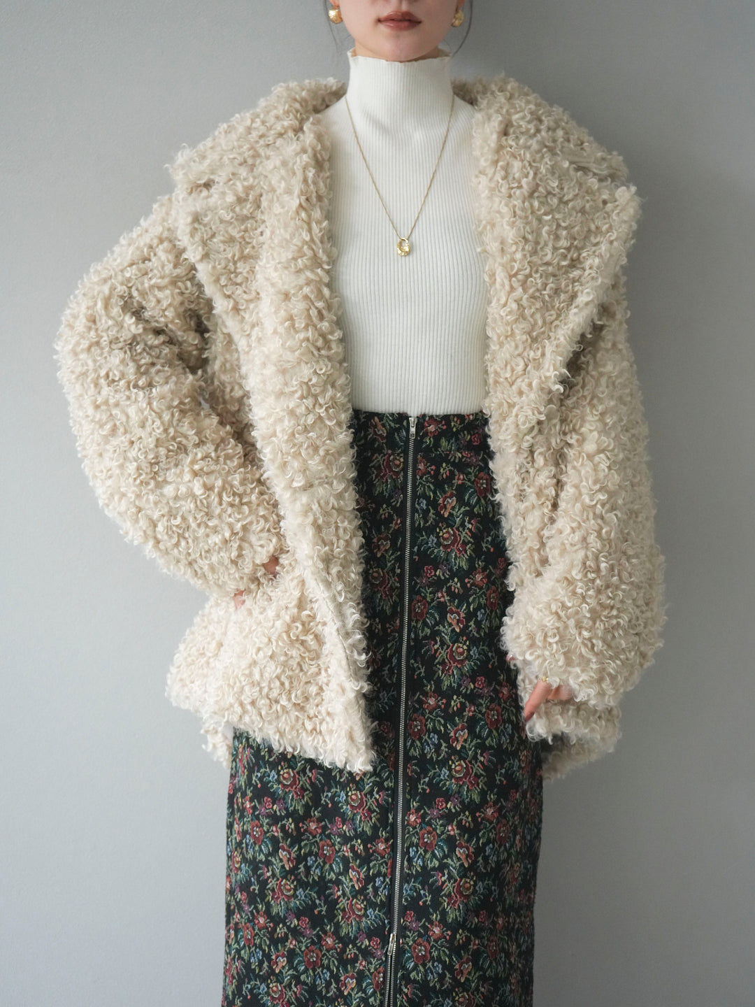 [予約]プードルファーダブルミドルコート/ivory